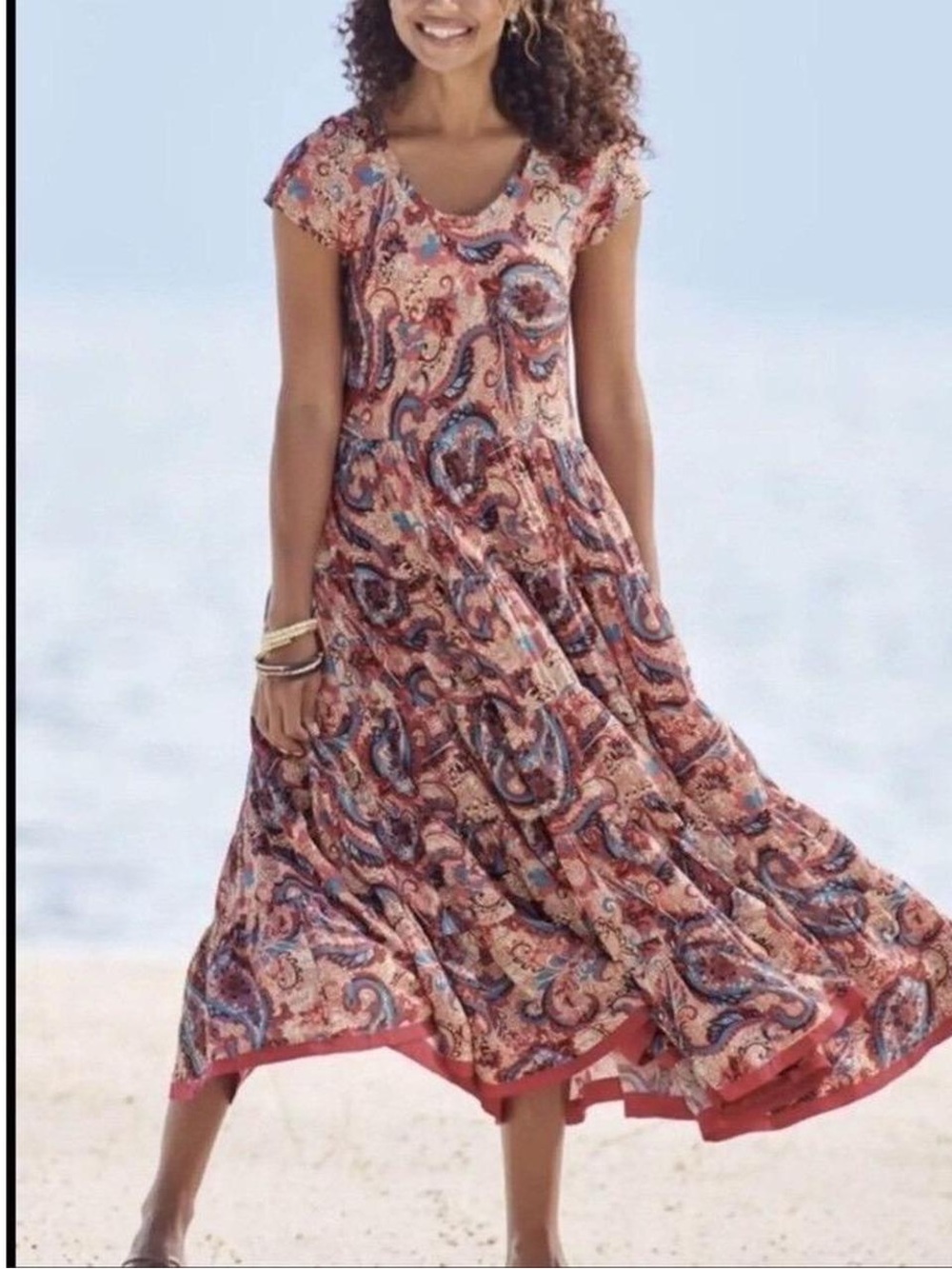Soft Surroundings Kara Dress Framboise Paisley Midi Tiered 1X Boho